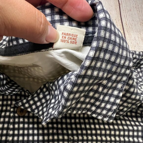 Tommy Bahama Mens Silk Shirt M Black White Geometric Check Short Sleeve Camp - Picture 7 of 13